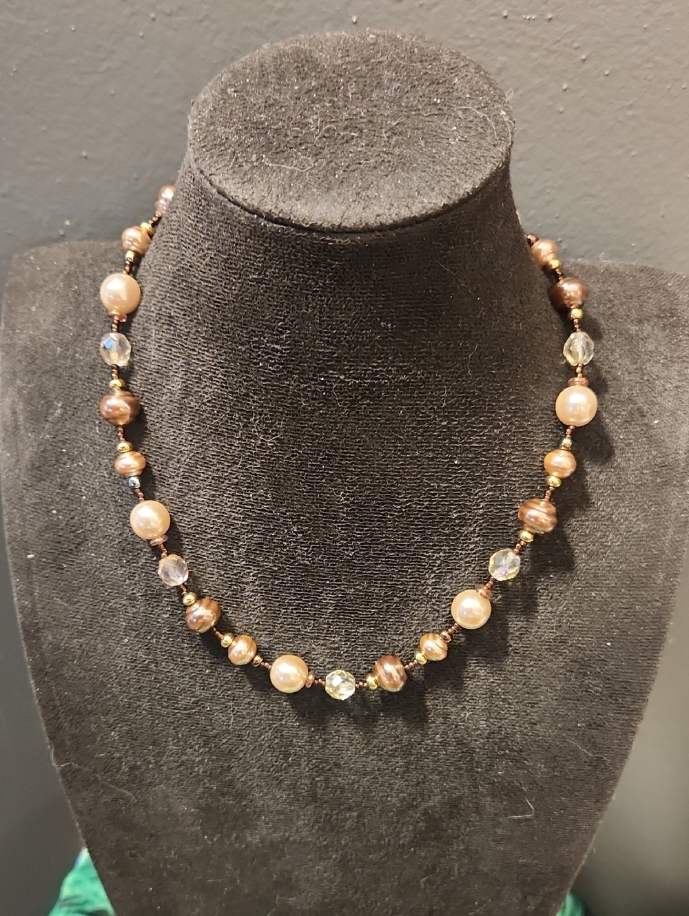 Classic Brown Pearl and Crystal Beaded Necklace
